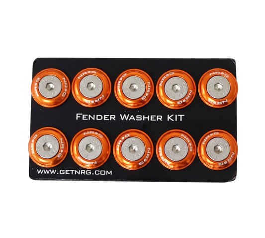 NRG Fender Washer Kit w/Rivets For Plastic (Orange) - Set of 10