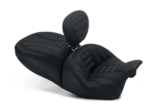 Mustang 15-21 Harley Freewheeler Touring Forward Deluxe 1PC Seat w/Driver Backrest - Black