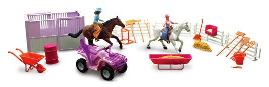 New Ray Toys Valley Ranch Set with Pink ATV, Figurines and Horses