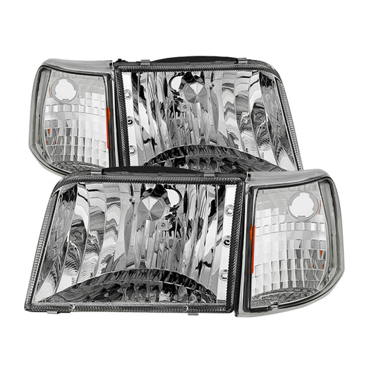 Xtune Ford Ranger 93-97 Crystal Headlights w/ Corner Lights 4pcs Sets Chrome HD-JH-FR93-SET-C SPYDER Headlights