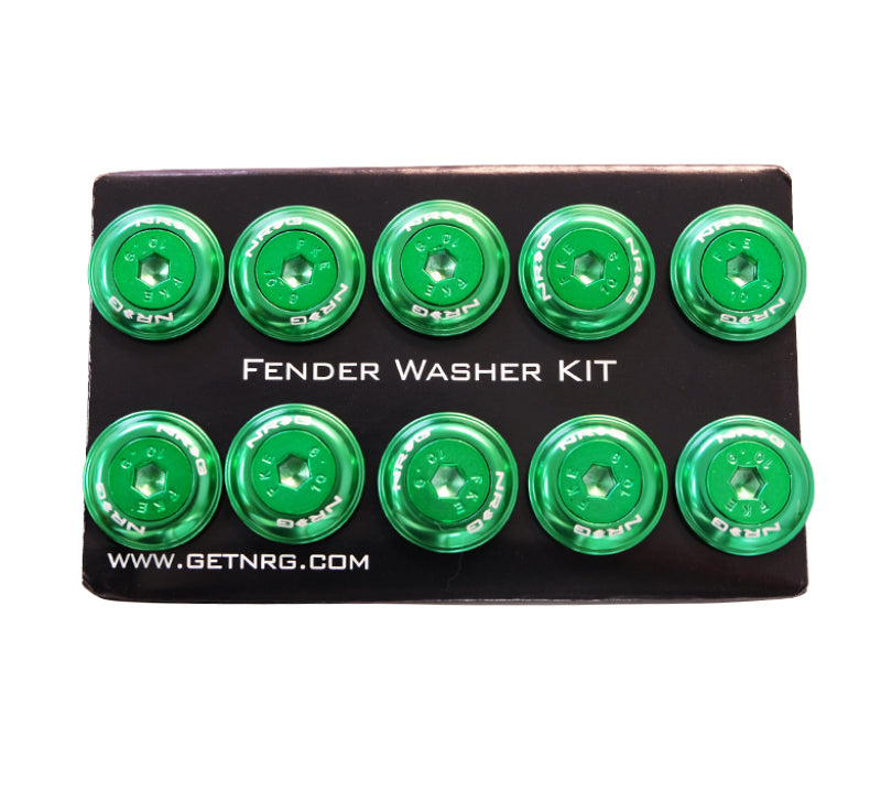 NRG Fender Washer Kit w/Color Matched M6 Bolt Rivets For Plastic (Green) - Set of 10