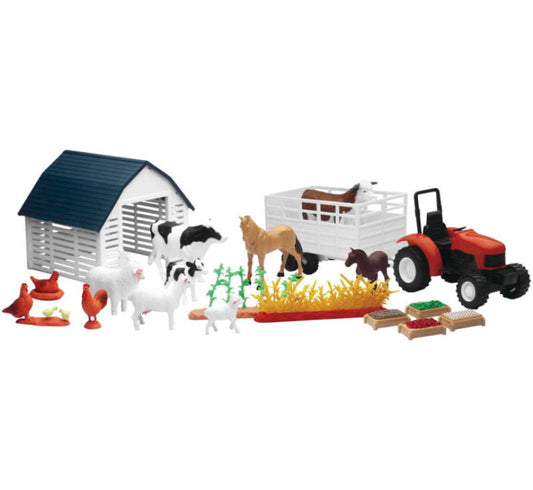 New Ray Toys Country Life Playset Barnyard with Tractor/ Garden Rows and Animals