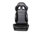 NRG Reclinable Racing Seats (Pair) Black Leather w/NRG Logo Red Stitch