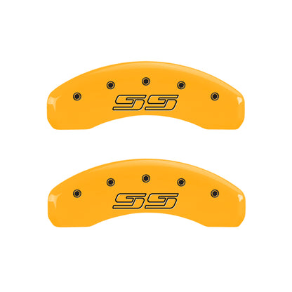 MGP 4 Caliper Covers Engraved Front & Rear Avalanche style/SS Yellow finish black ch