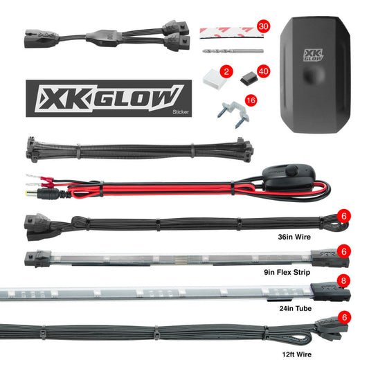 XK Glow New Style Strips XKchrome Car Kit w/ Dual-Mode Mount Controller 8x24In Tubes + 6x10In