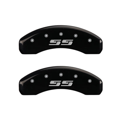 MGP 4 Caliper Covers Engraved Front & Rear Silverado style/SS Black finish silver ch