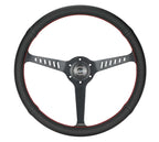 NRG Reinforced Stealth Wheel (380mm) 3 Spoke Center - 1in Deep Dish - Perforated Leather Red Stitch