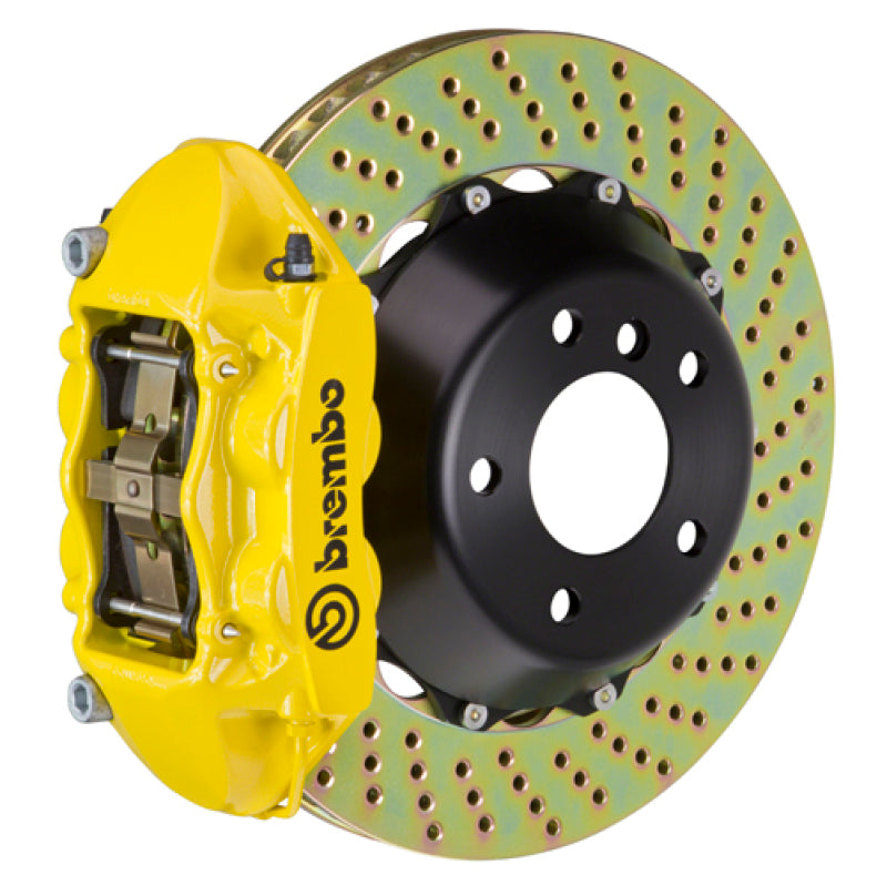 Brembo 12-20 GS350 Rear GT BBK 4 Piston Cast 345x28 2pc Rotor Drilled- Yellow