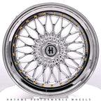 17x8.5 In Platinum Chrome Hayame Performance Wheel Rims Gold Accent