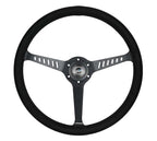 NRG Reinforced Stealth Wheel (380mm) 3 Spoke Center - 1in Deep Dish - Vegan Suede Red Stitch