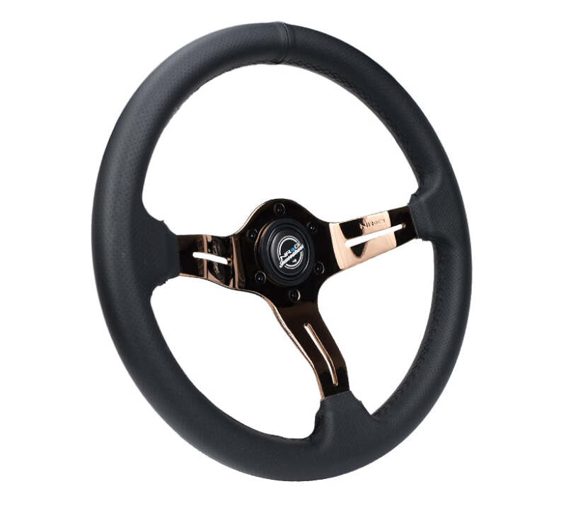 NRG Light Weight Gaming Steering Wheel - Splitz 350mm 3 Rose Gold Spokes Slits - Leather