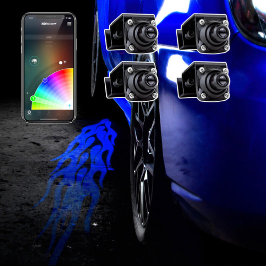 XK Glow Curb FX Bluetooth XKchrome App Waterproof LED Projector Welcome Light Flame Style 4pc