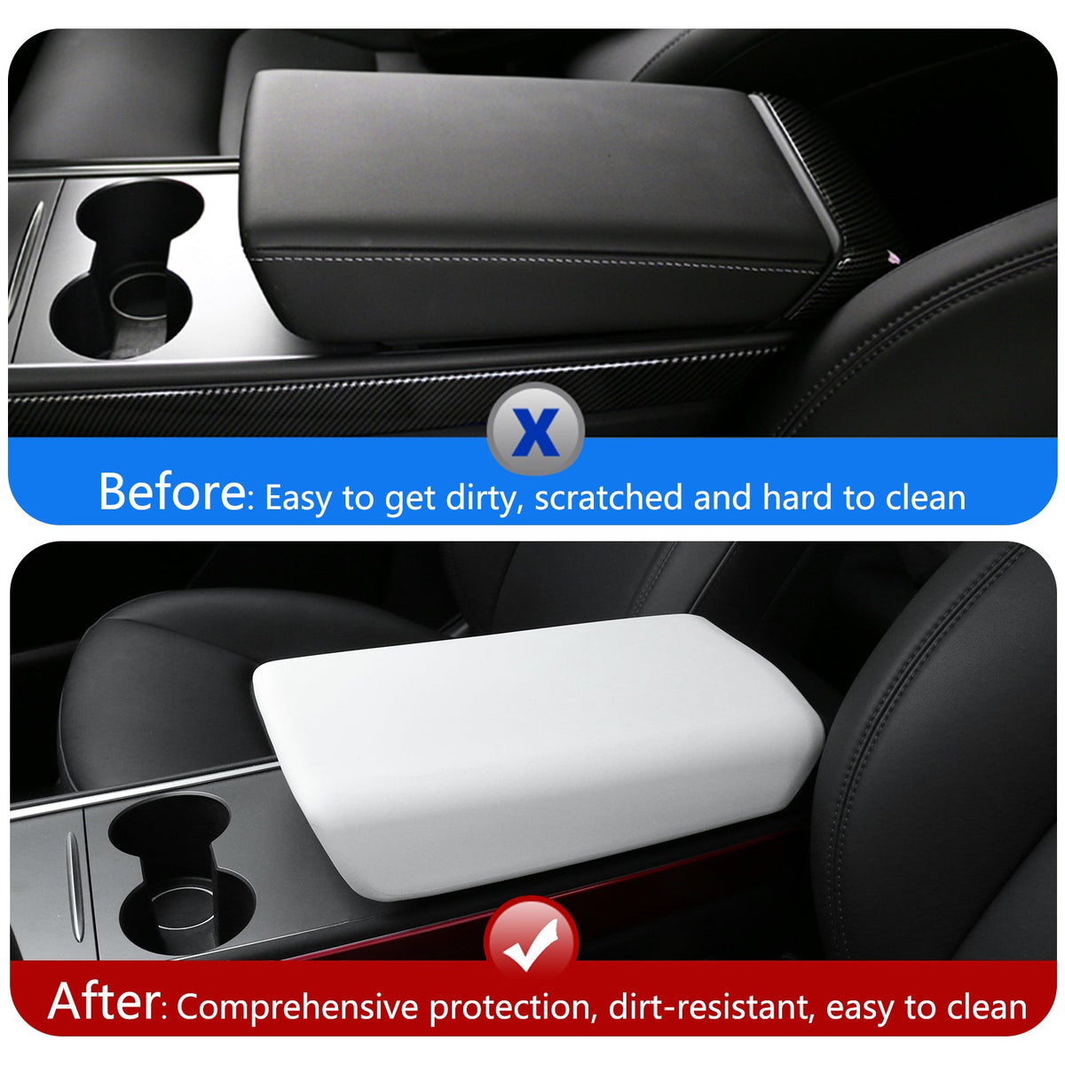 2020-2024 Tesla Model Y & 2017-2023 Model 3 Armrest Cover White TPE