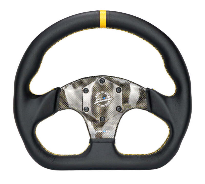 NRG Carbon Fiber Flat Bottom Steering Wheel (320mm) Red CF Center w/Red Stitch/Center Mark