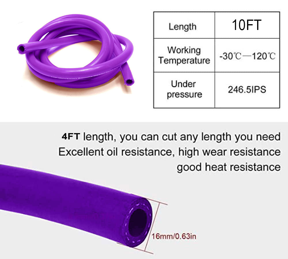 10mm 3/8 Purple Vacuum Silicone Hose Racing Line Pipe Tube 10 Feet Per Order - Bull Boost Performance