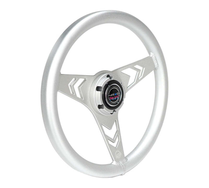 NRG Aluminum Steering Wheel 330mm - Arow Cutout - Ergonomic Grip - Anadized Silver