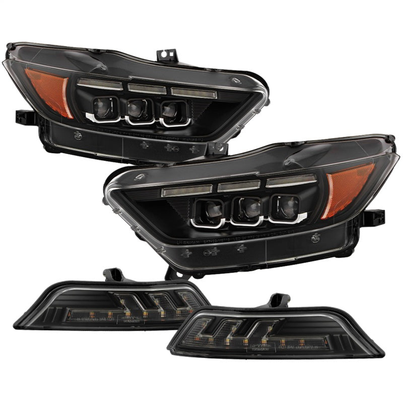 Spyder 15-17 Ford Mustang LED Headlights - Black (PRO-YD-FM15AP-GRSB-SET-BK)
