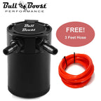 Black Aluminum Oil Catch Can Reservoir Tank Baffled Kit 2-Port | Free 3F Hose - Bull Boost Performance