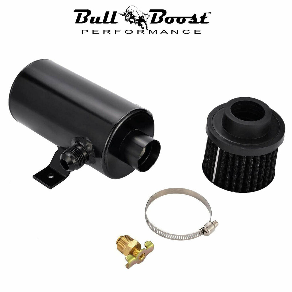 2 port Oil Catch Tank Can Baffled Breather Filter Aluminum 750ml Reservoir - Bull Boost Performance