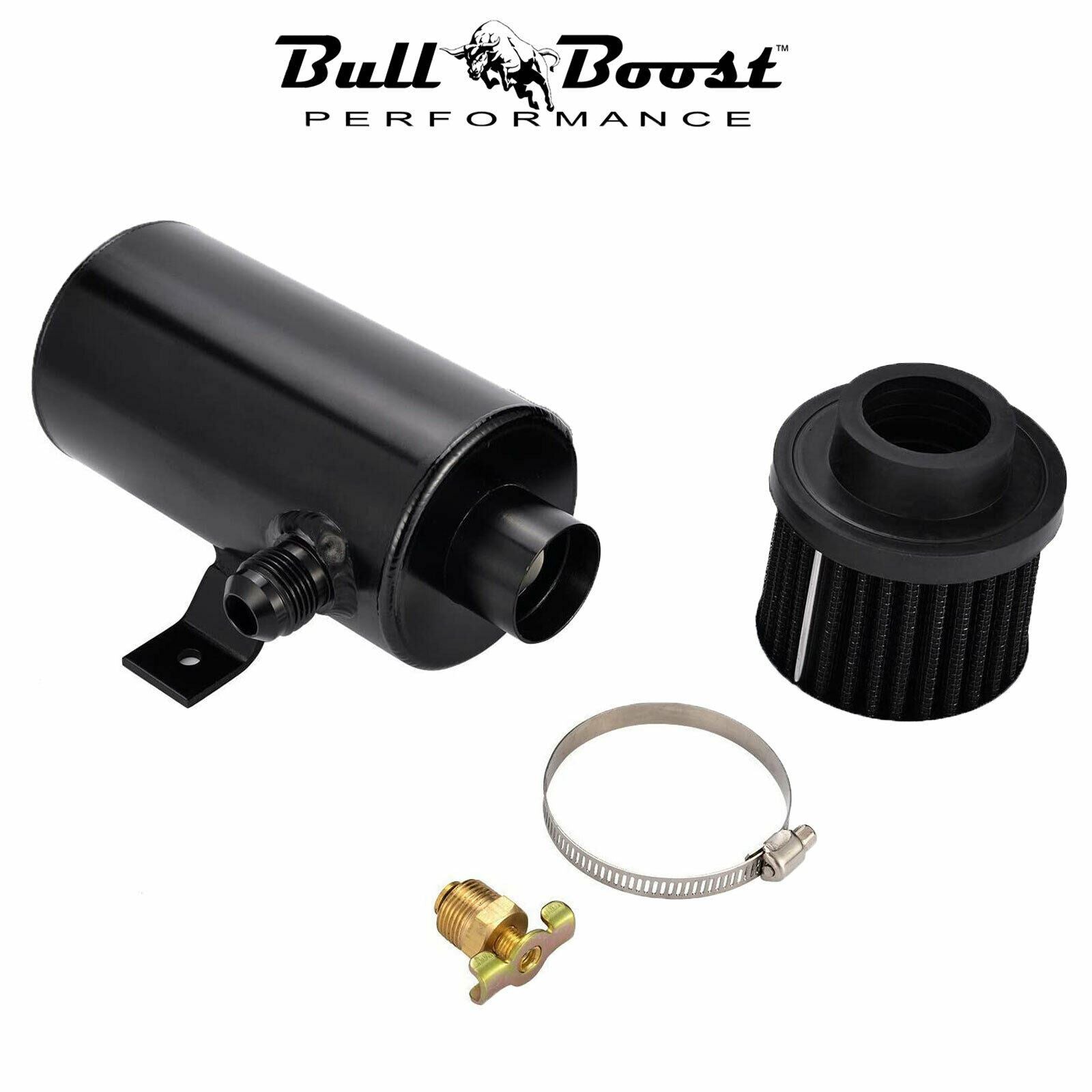 2 port Oil Catch Tank Can Baffled Breather Filter Aluminum 750ml Reservoir - Bull Boost Performance