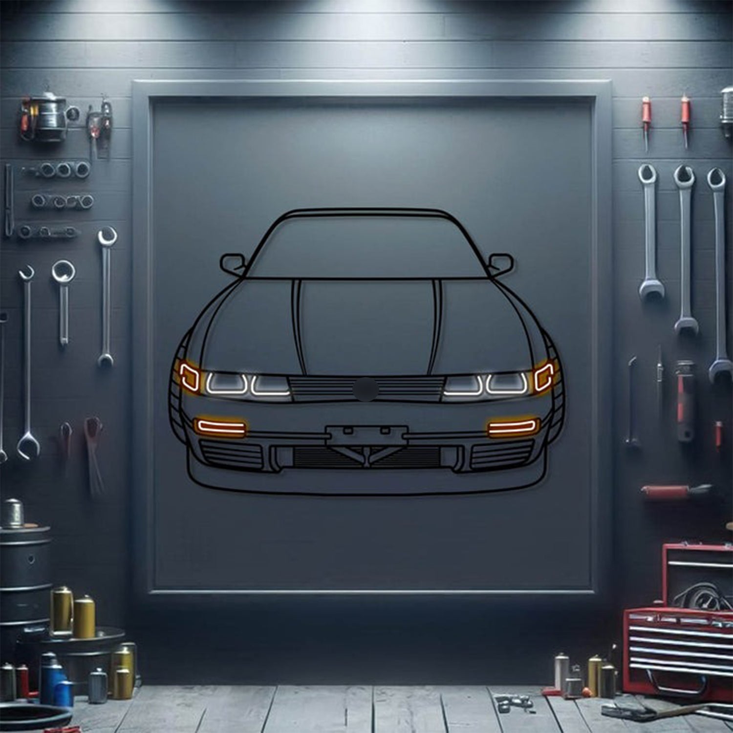 1992 240SX Front View Metal Neon Car Wall Art - MTN0164