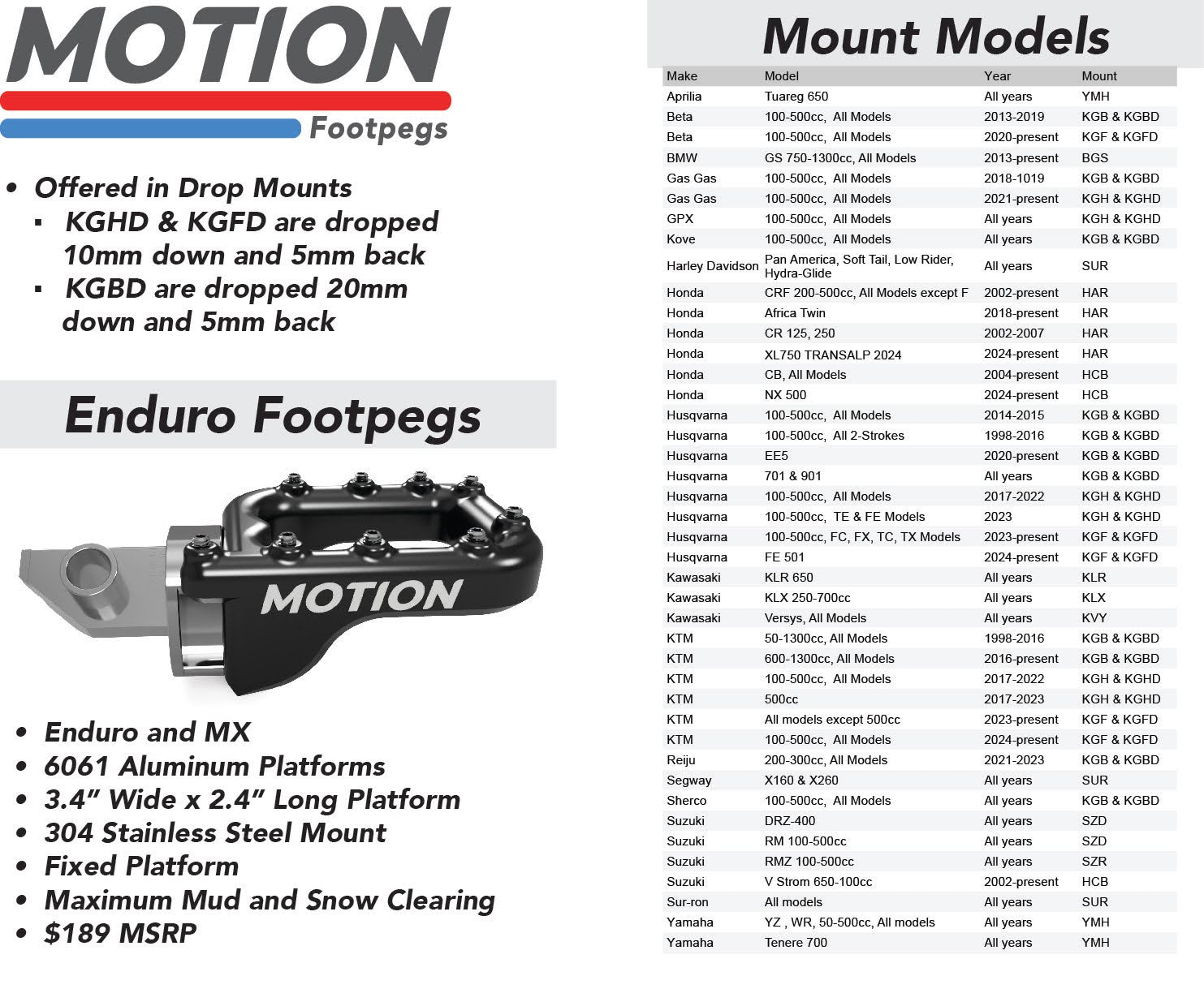 KGHD model (drop mount) FITS: 17'+ KTM, HUSQVARNA KTM, STARK. by Motion Factory