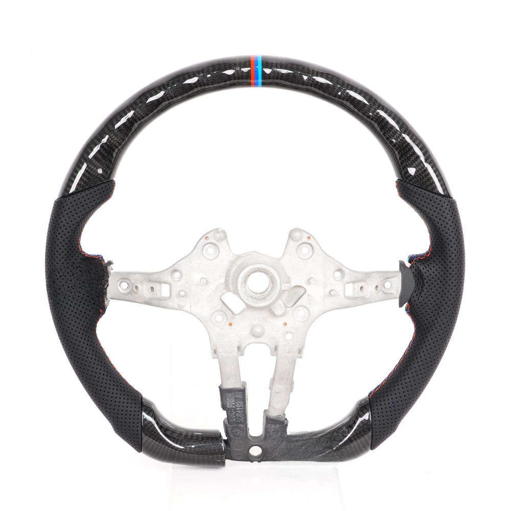 Real Carbon Fiber Steering Wheel for BMW F-Series 1, 2, 3, 4, X1, X3, X6 & M2 – Tri-Color or Red Stripe