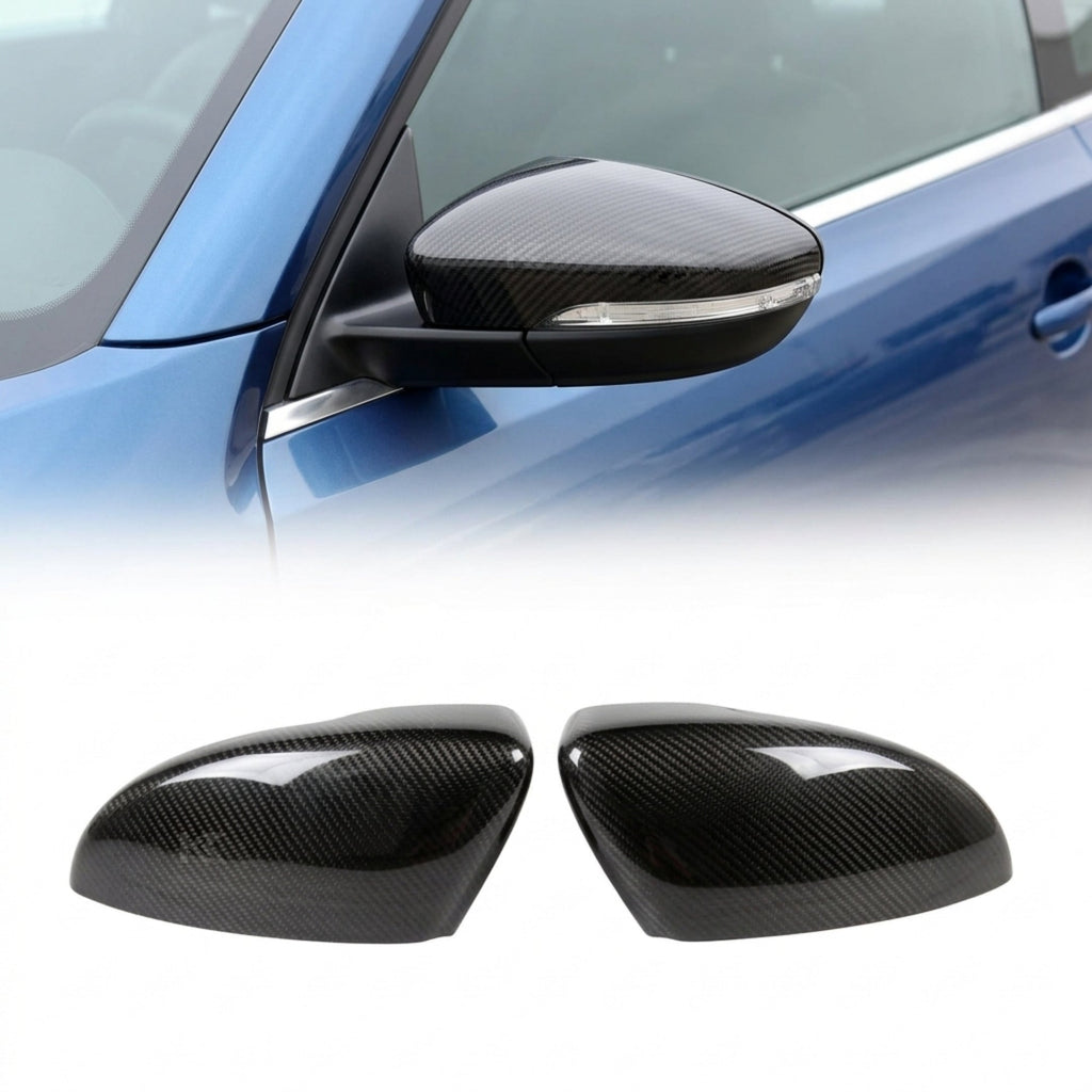 VW Scirocco Carbon Fiber Mirror Covers – Gloss Black Caps (2013–2016)
