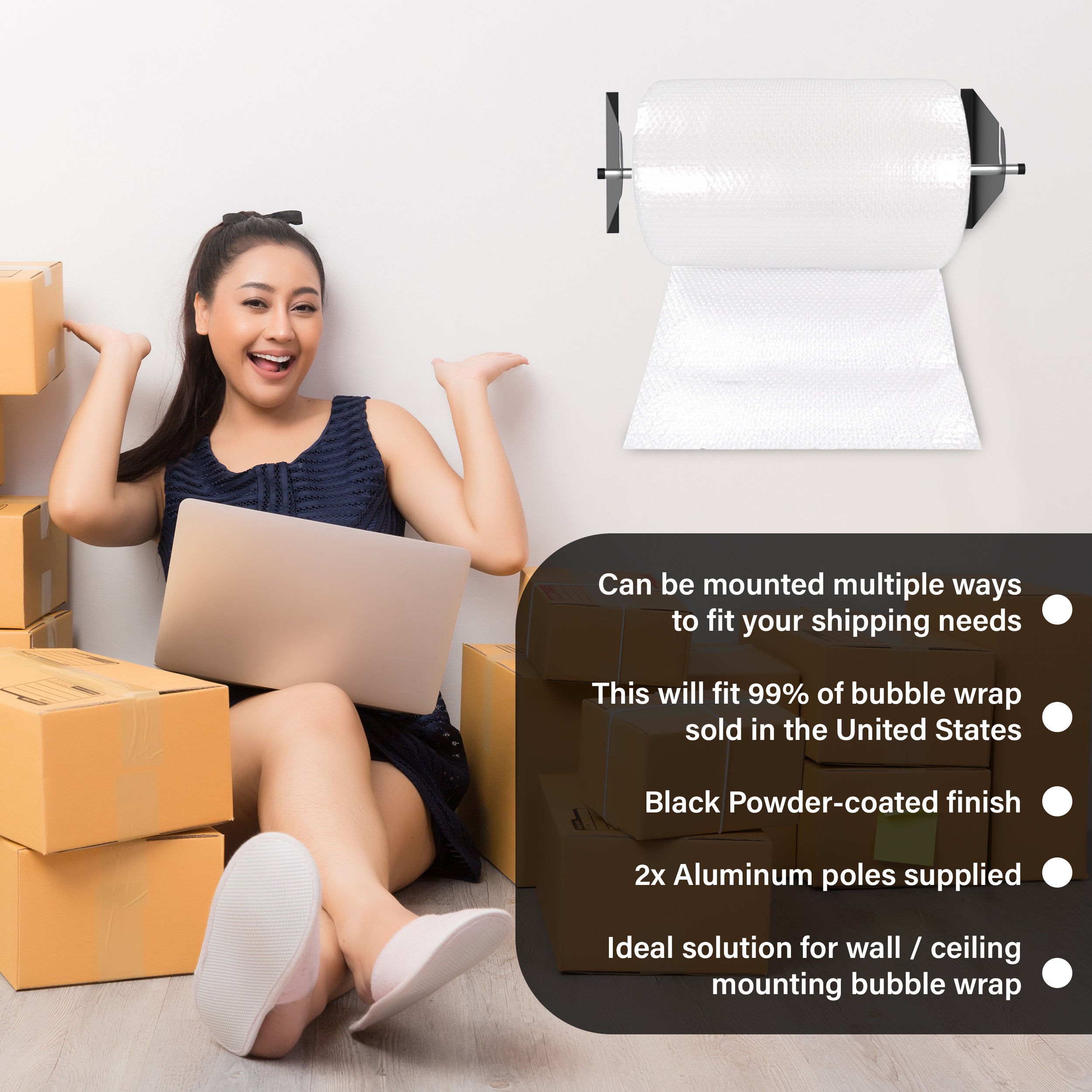 Wall/Ceiling Mount Dispenser Holder Brackets for Bubble Wrap Foam Rolls Packing - Bull Boost Performance