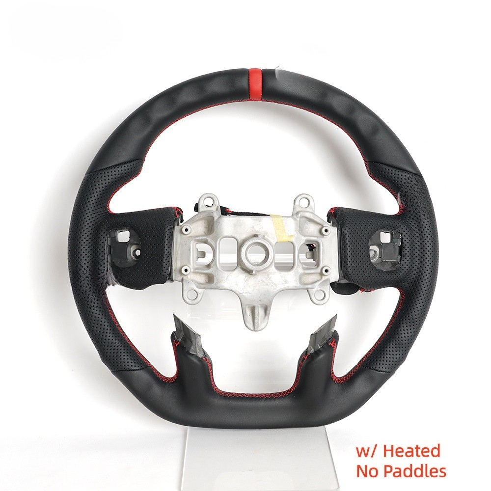 Black Full Leather Heated Steering Wheel with Red Center Stripe for Ram 1500 Rebel 2019-2024