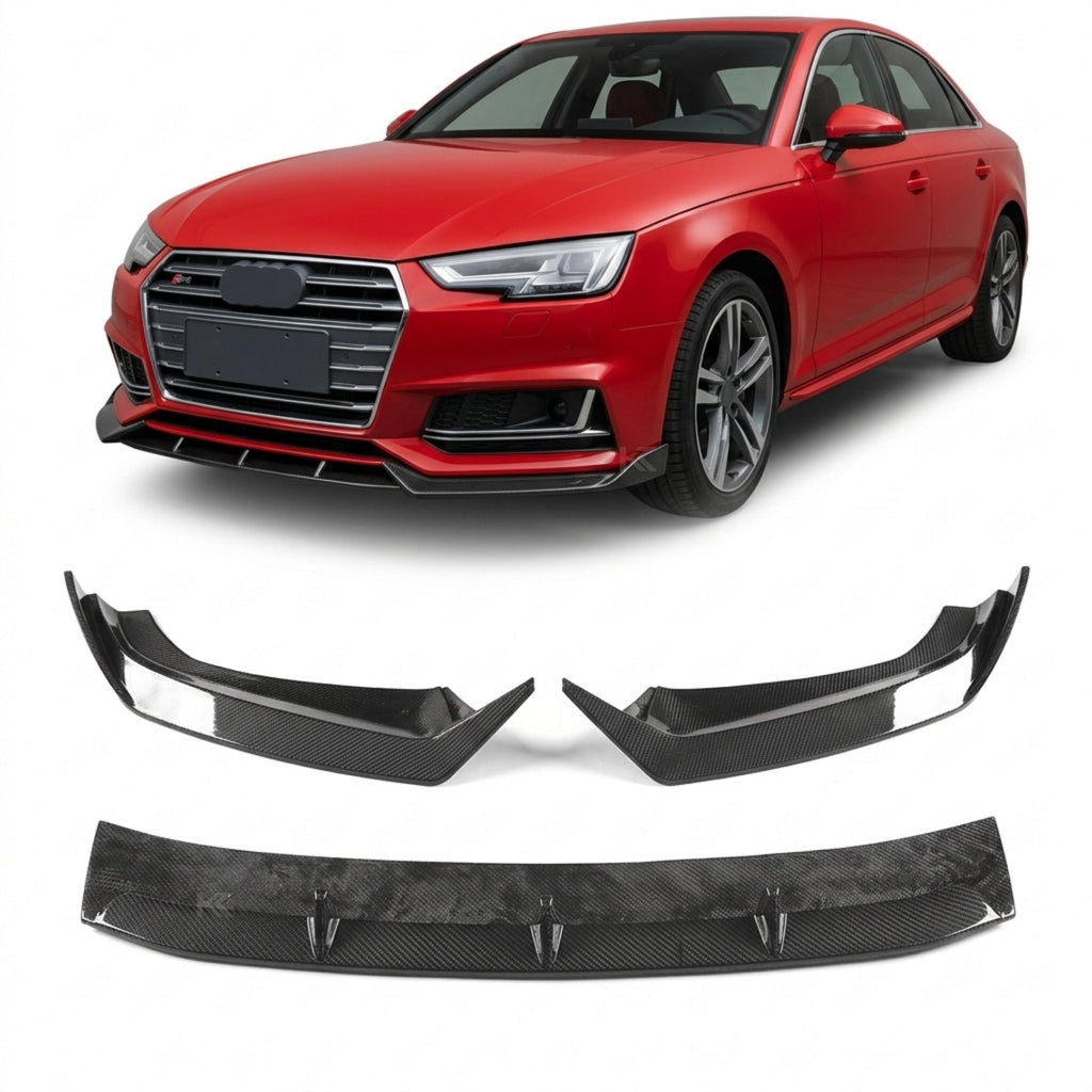 Audi A4 B9 S-Line / S4 Sedan (2017-2018) Carbon Fiber Front Lip – 3PC Aero Splitter Kit