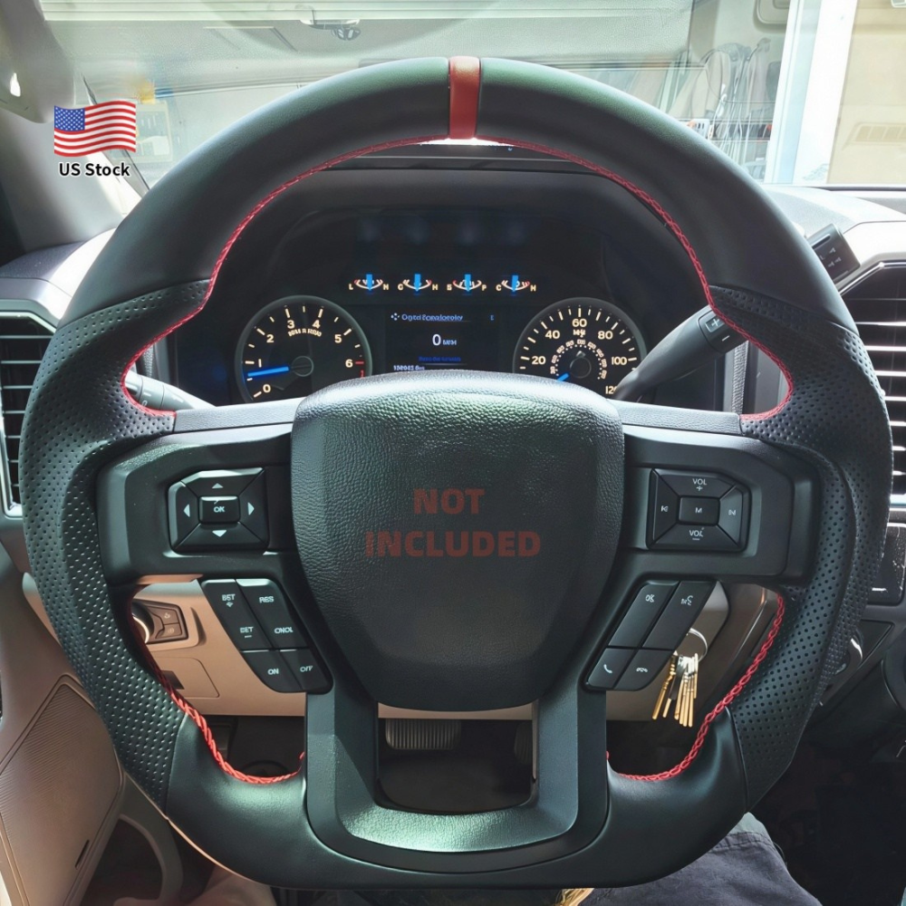 Leather Steering Wheel for Ford F-150 2015-2020 Heated Red Blue Stripe
