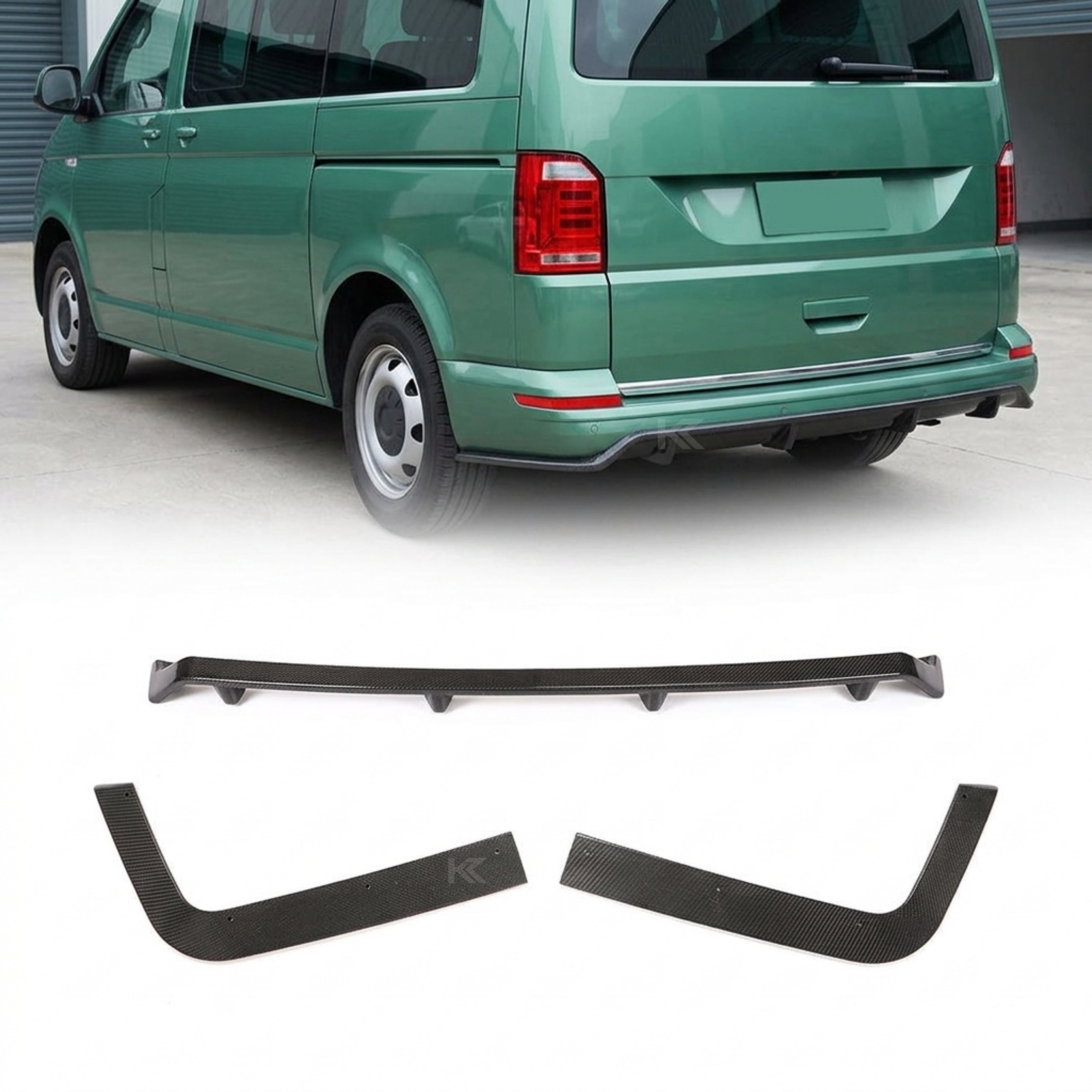 VW Transporter T6 Carbon Fiber Rear Bumper Lip Extension – Gloss Black (2015–2020)