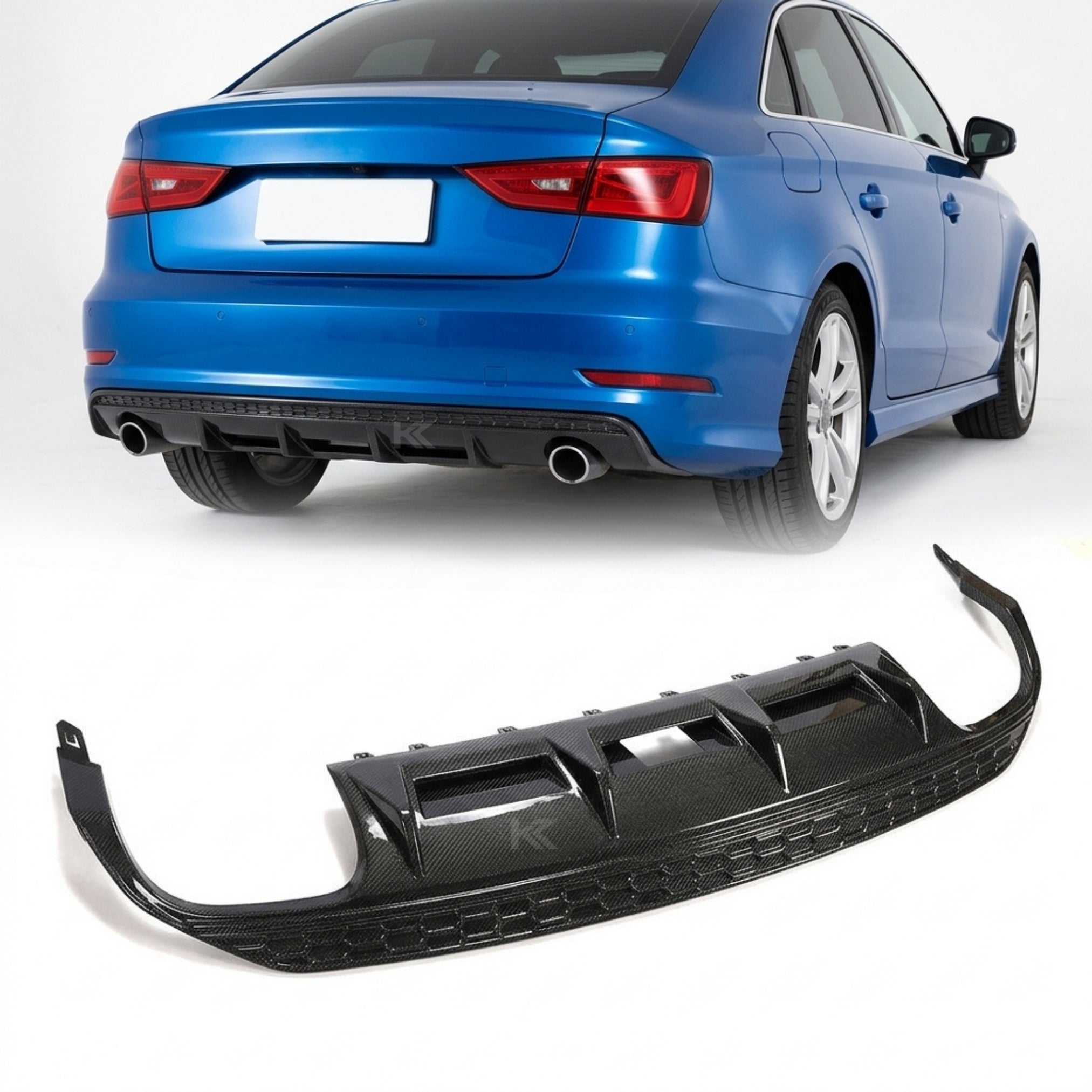 Audi A3 8V S-Line Sedan Carbon Fiber Gloss Black Rear Bumper Diffuser Lip 2016