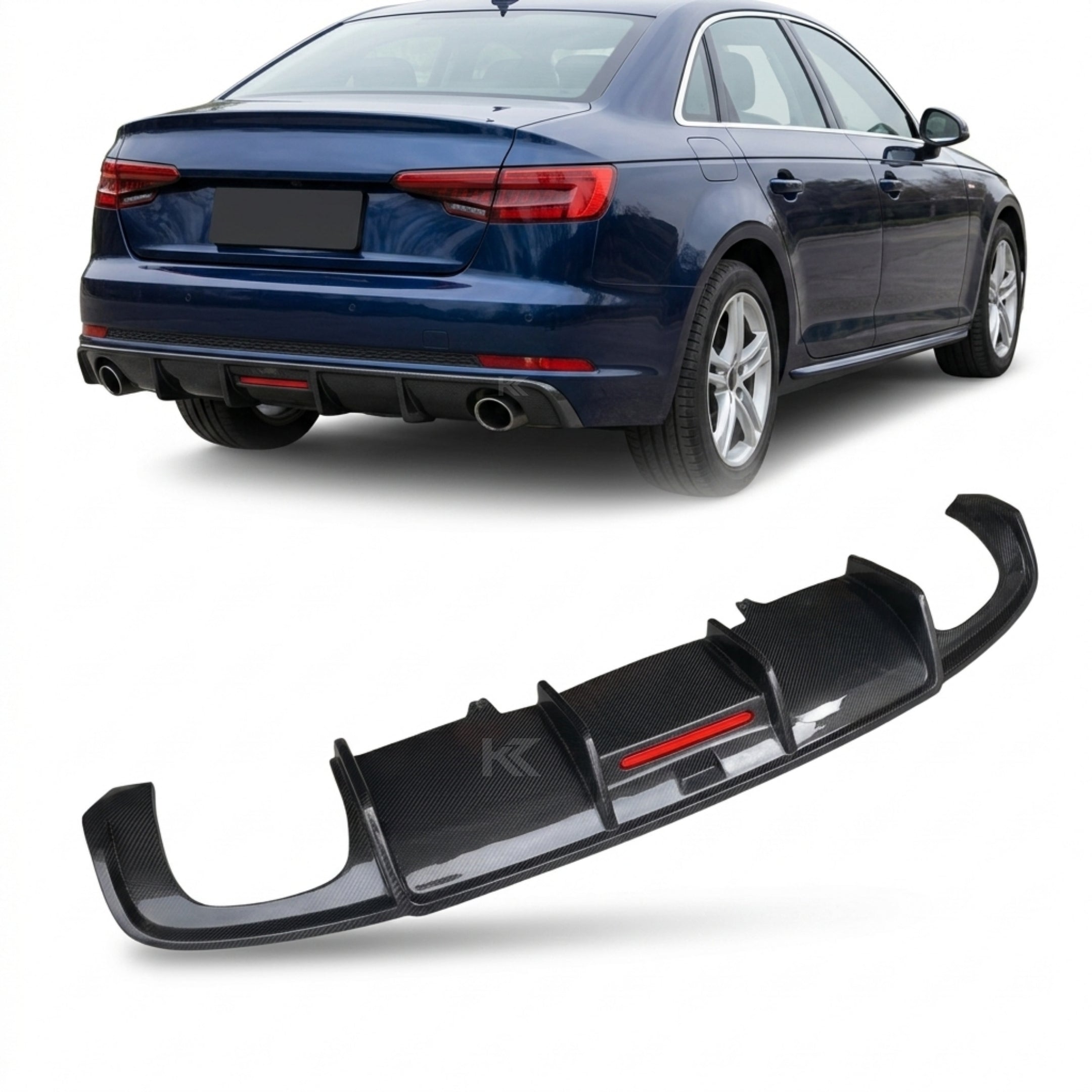 Audi A4 B9 Sedan Carbon Fiber Gloss Black Rear Bumper Diffuser 2018 - 2019