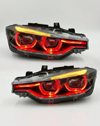 BMW 3 Series F30 / F31 / F35 V3 Silver Tri-Color LED Headlight Assembly (White / Yellow / Red DRL / LCI Style Look) 2012 - 2018 (Replaces 63117314531)