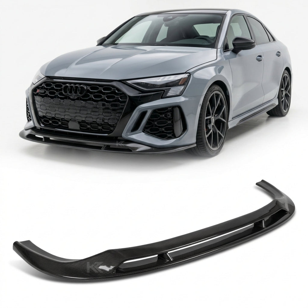 Audi RS3 8Y Sedan Pre-Preg Dry Carbon Fiber Gloss Black Front Bumper Lip 2022 - 2024