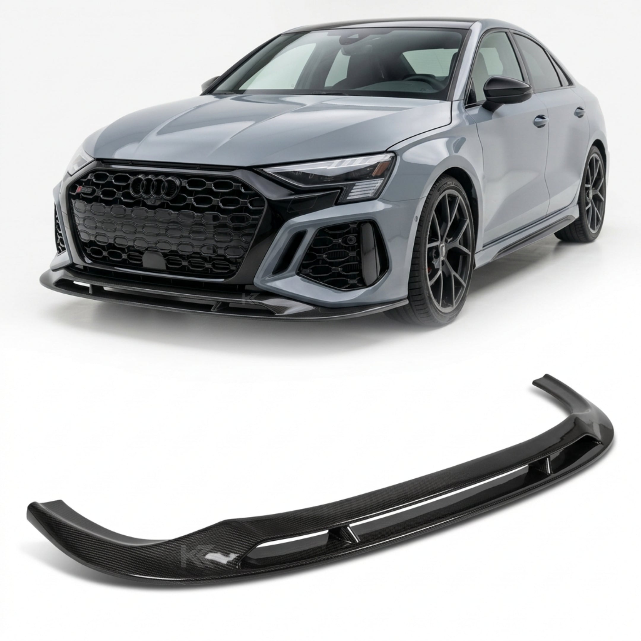 Audi RS3 8Y Sedan Pre-Preg Dry Carbon Fiber Gloss Black Front Bumper Lip 2022 - 2024