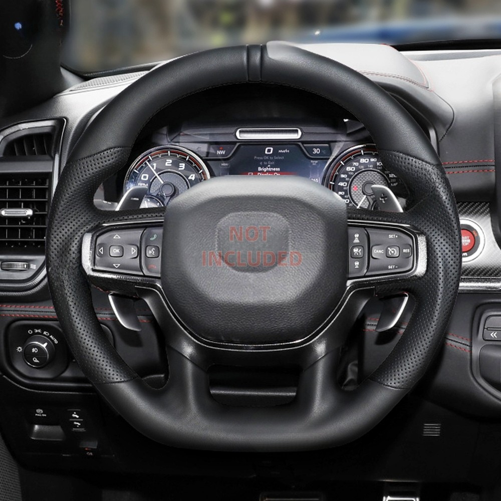 Black Full Leather Heated Steering Wheel for Ram 1500 & TRX 2019-2024