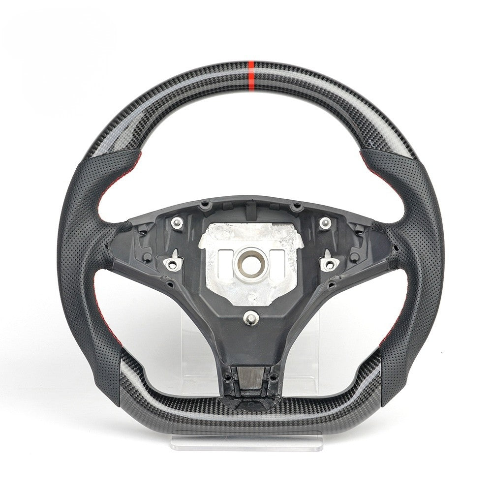 Real Carbon Fiber Sport Steering Wheel for Tesla Model S 2014–2020 & Model X 2016–2020 Black Leather Heated