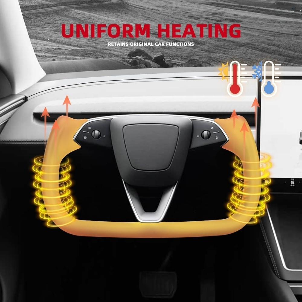 Heated Black Leather Yoke Steering Wheel for Tesla Model Y 2025+ Juniper
