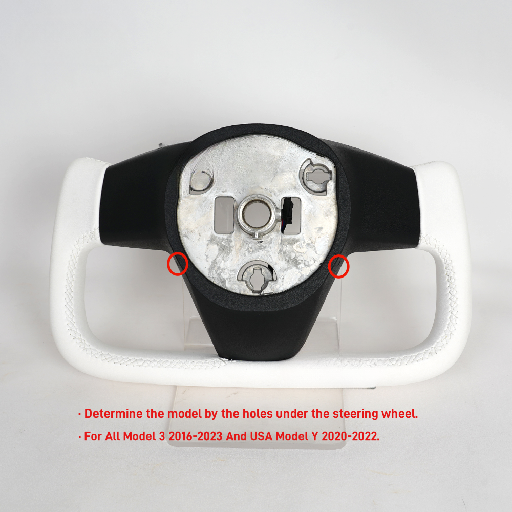 Heated White Leather Yoke Steering Wheel for Tesla Model 3 / Model Y