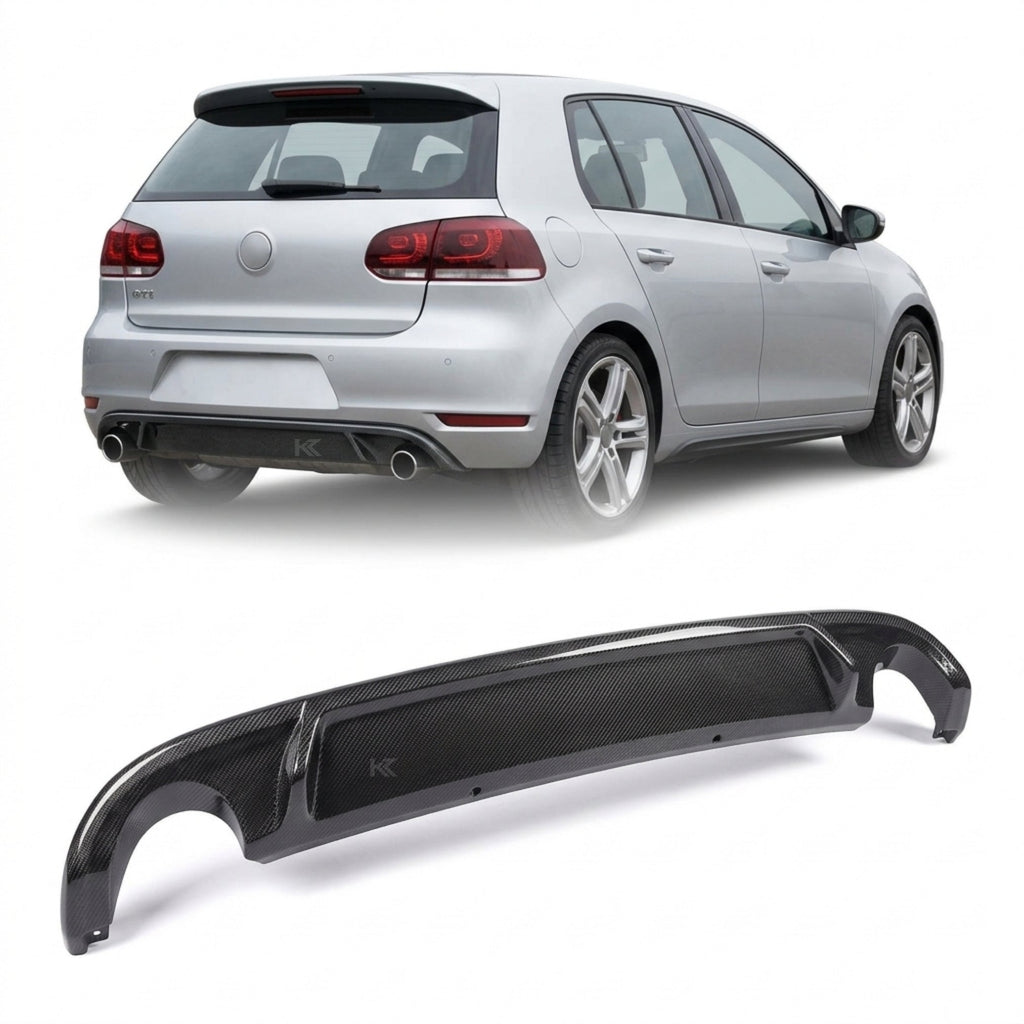 VW Golf MK6 GTI Carbon Fiber Rear Diffuser – Gloss Black (2010–2013)