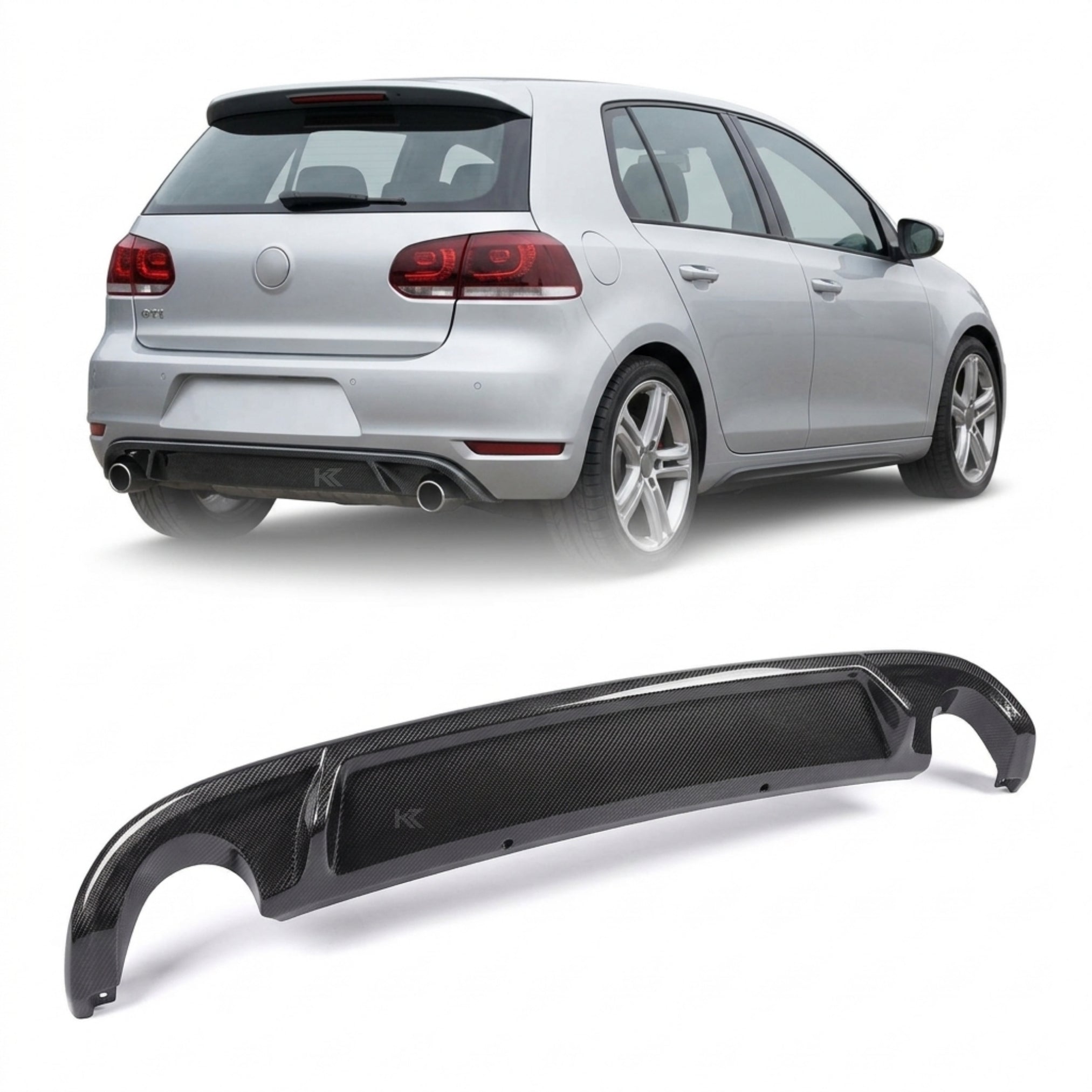 VW Golf MK6 GTI Carbon Fiber Rear Diffuser – Gloss Black (2010–2013)