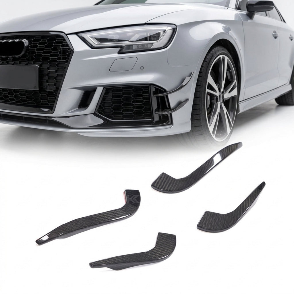 Audi RS3 8V Sedan Carbon Fiber Front Bumper Fins 2017 - 2019
