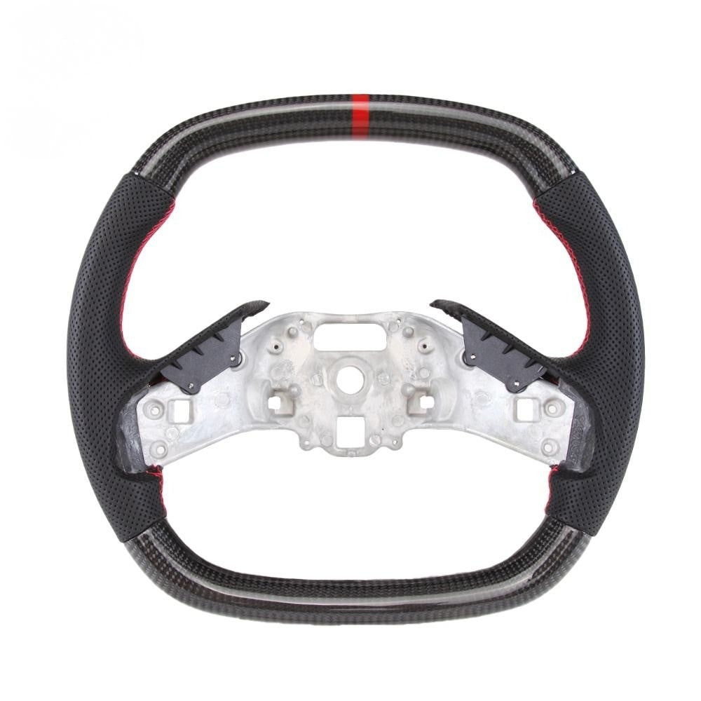 Real Carbon Fiber Steering Wheel for Chevrolet Corvette C8 Z06 Z51 2020–2026 with Red Center Stripe (Non-Heated)