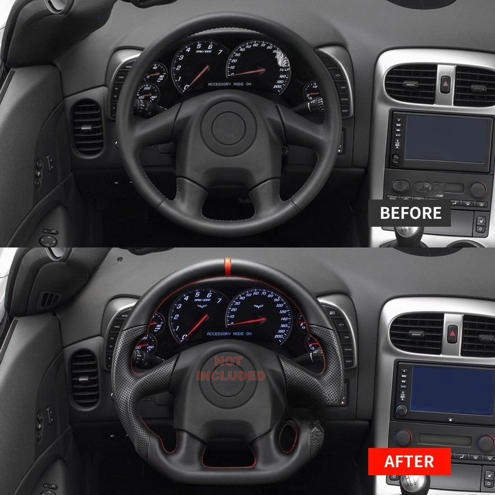 Hand-Stitched Leather Steering Wheel for Corvette C6 2005 (D-Shaped)
