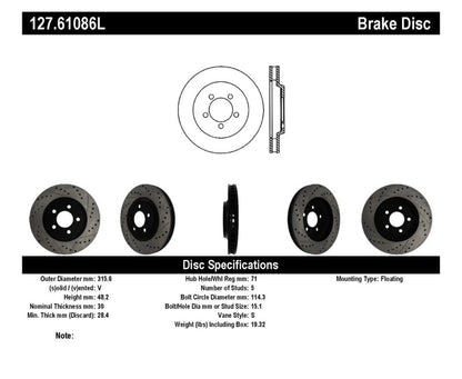 StopTech 05-10 Ford Mustang GT Front Left Slotted & Drilled Rotor