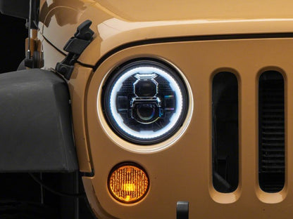 Raxiom 07-18 Jeep Wrangler JK Axial 7-In LED Headlights w/ DRL Turn Signals- Blk Housing (Clear)