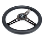 NRG Light Weight Gaming Steering Wheel - Driftz 350mm 3 Black Chrome Spokes Perforated Leather